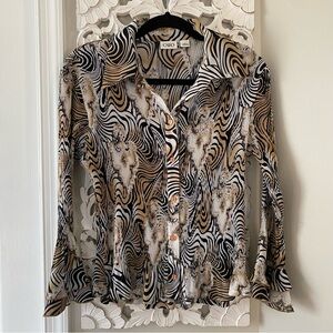 Cato VTG 90S Y2K Crinkle Accordion Pleat Bell Sleeve Blouse Whimsigoth Sz L